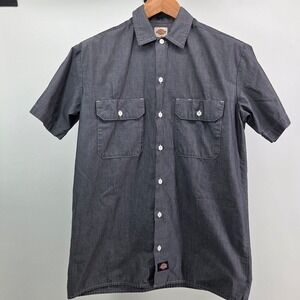 Dickies Mens Small Short Sleeve Work Shirt Dark Gray‎ Button Up Pockets